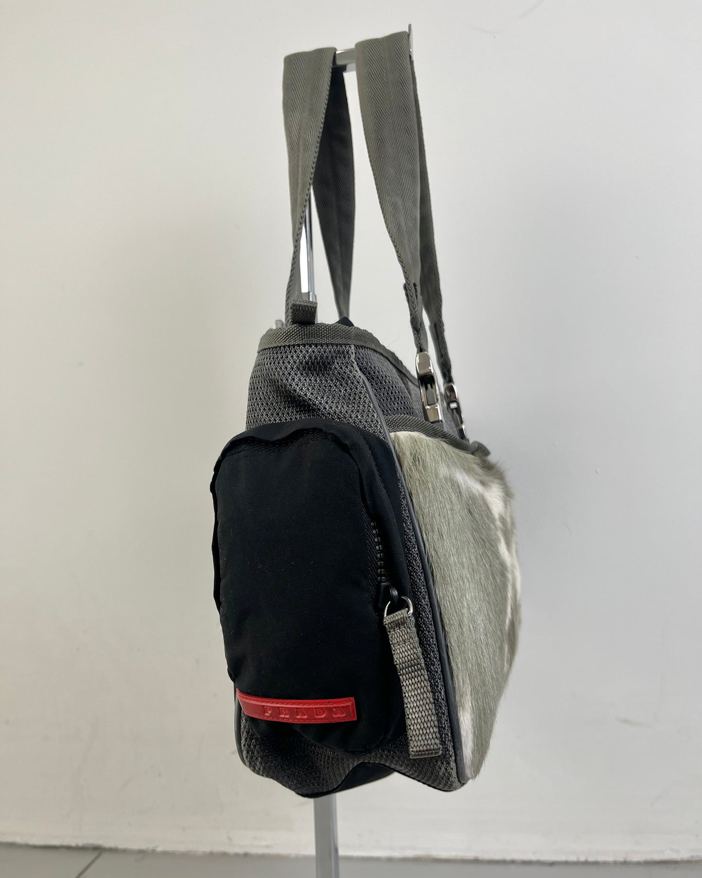 Prada Linea Rossa Technical Goat Fur Pocket Handbag