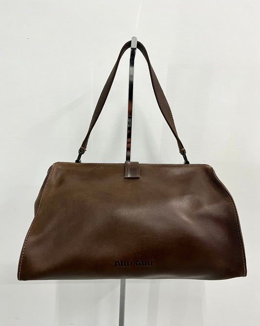 Miu Miu Doctor Bag Leather Purse Brown