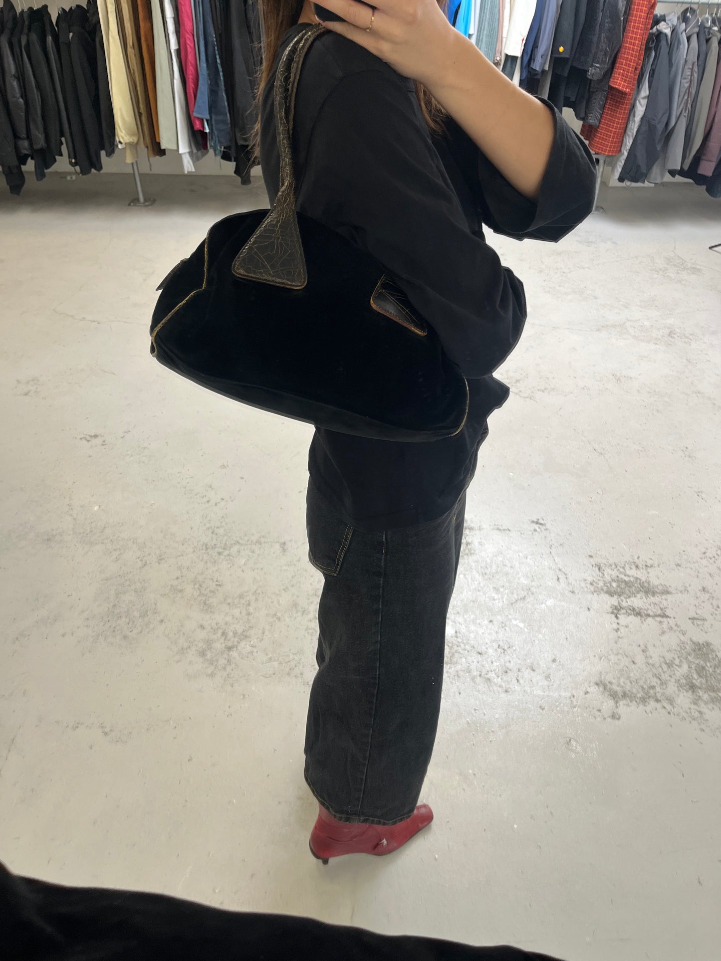 Miu Miu Velvet Cracked Leather Shoulderbag