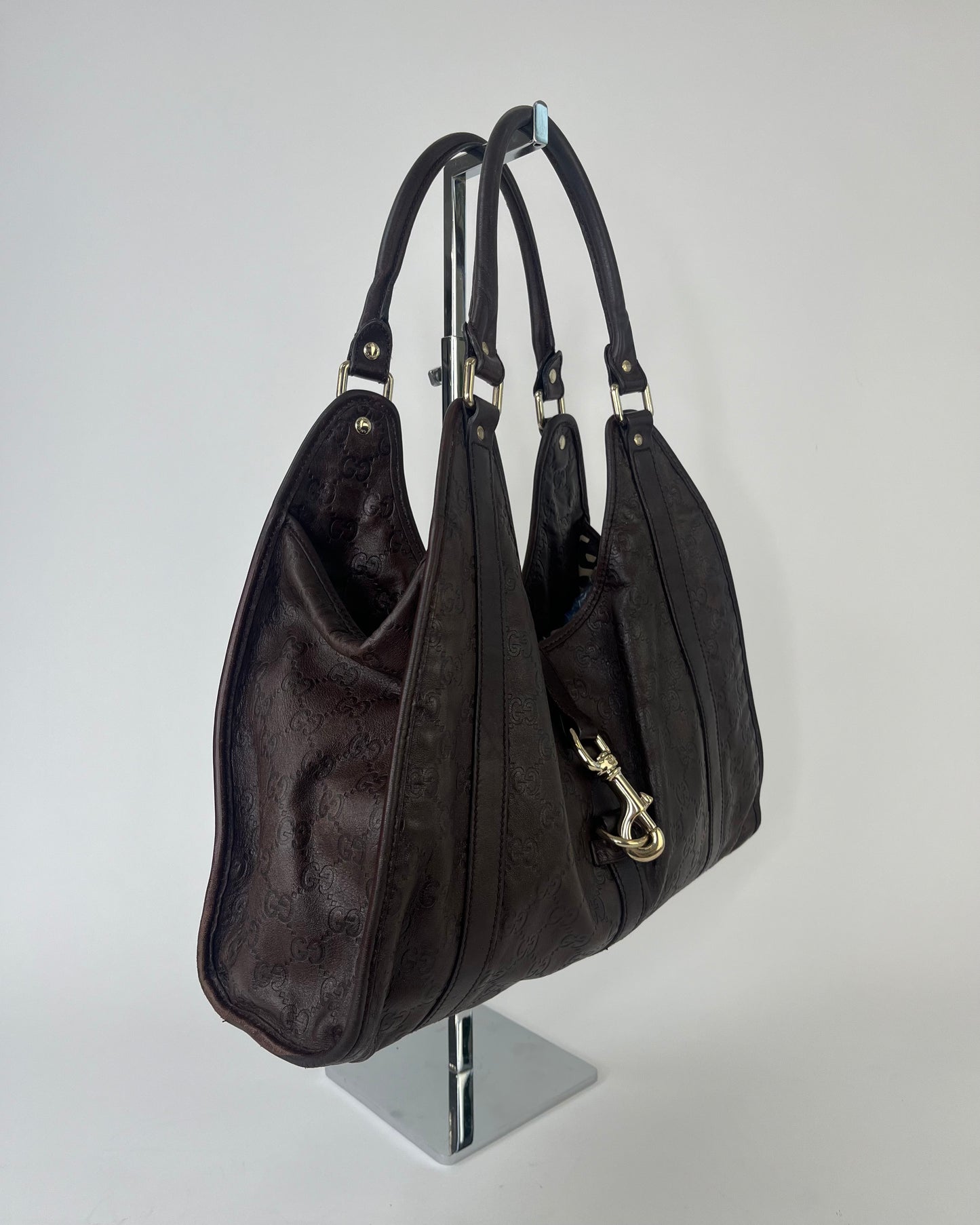 Gucci Jackie Bardot Leather GG Brown