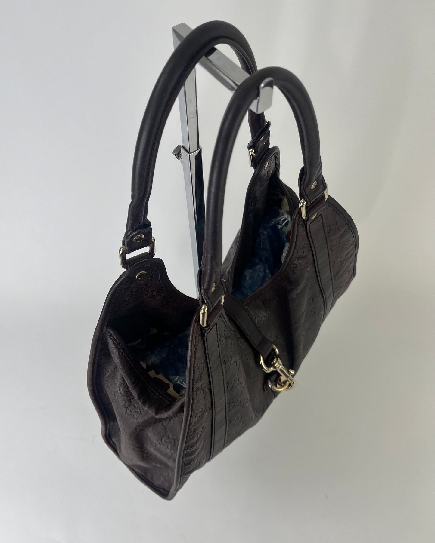 Gucci Jackie Bardot Leather GG Brown
