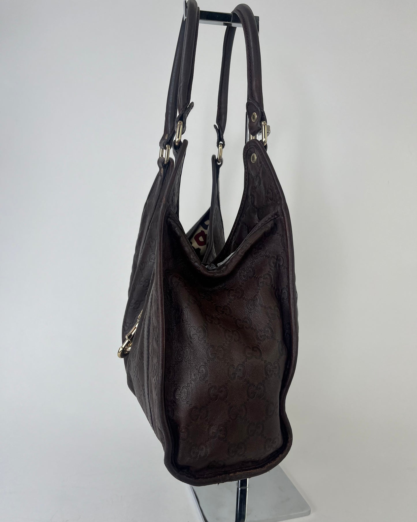Gucci Jackie Bardot Leather GG Brown