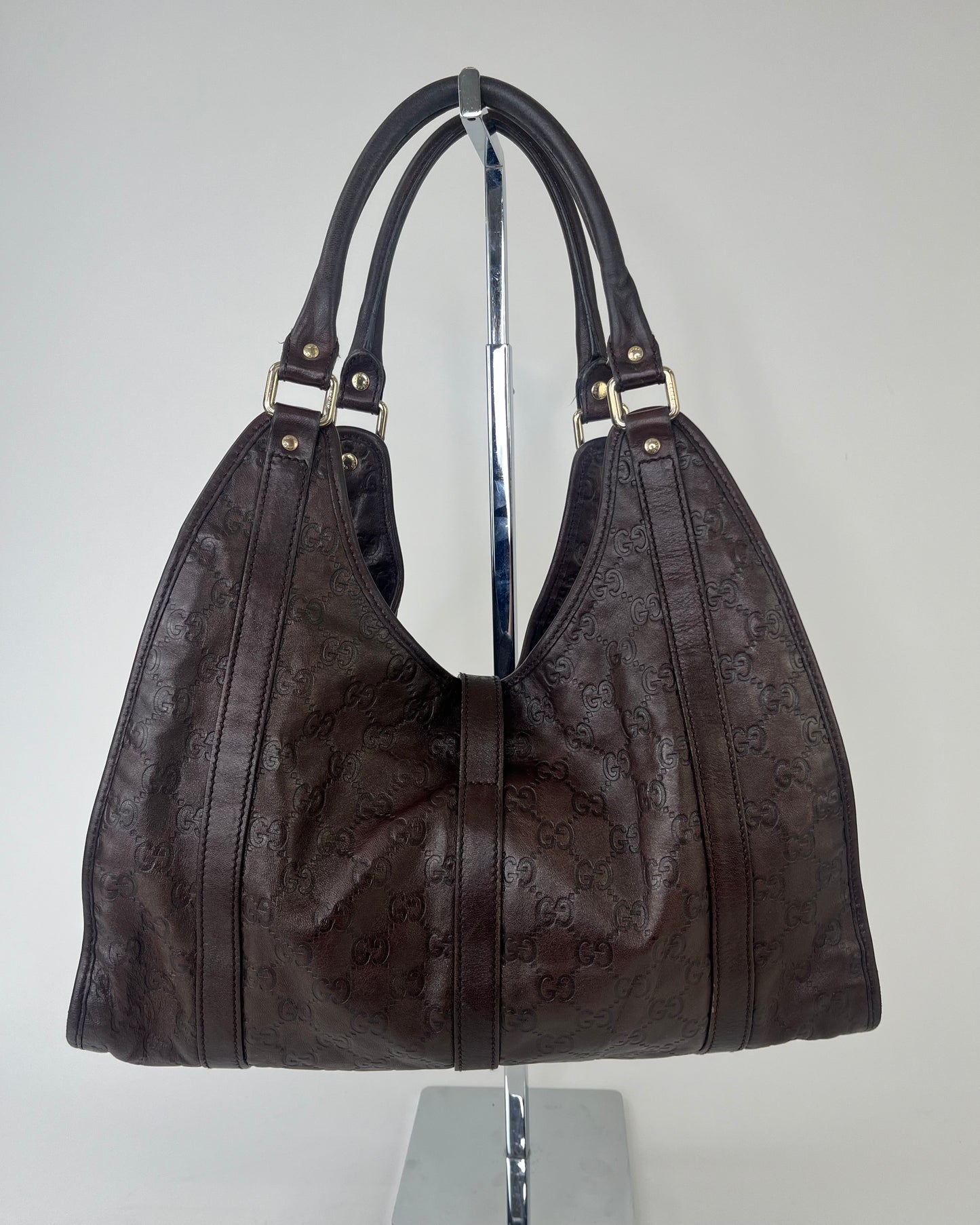 Gucci Jackie Bardot Leather GG Brown