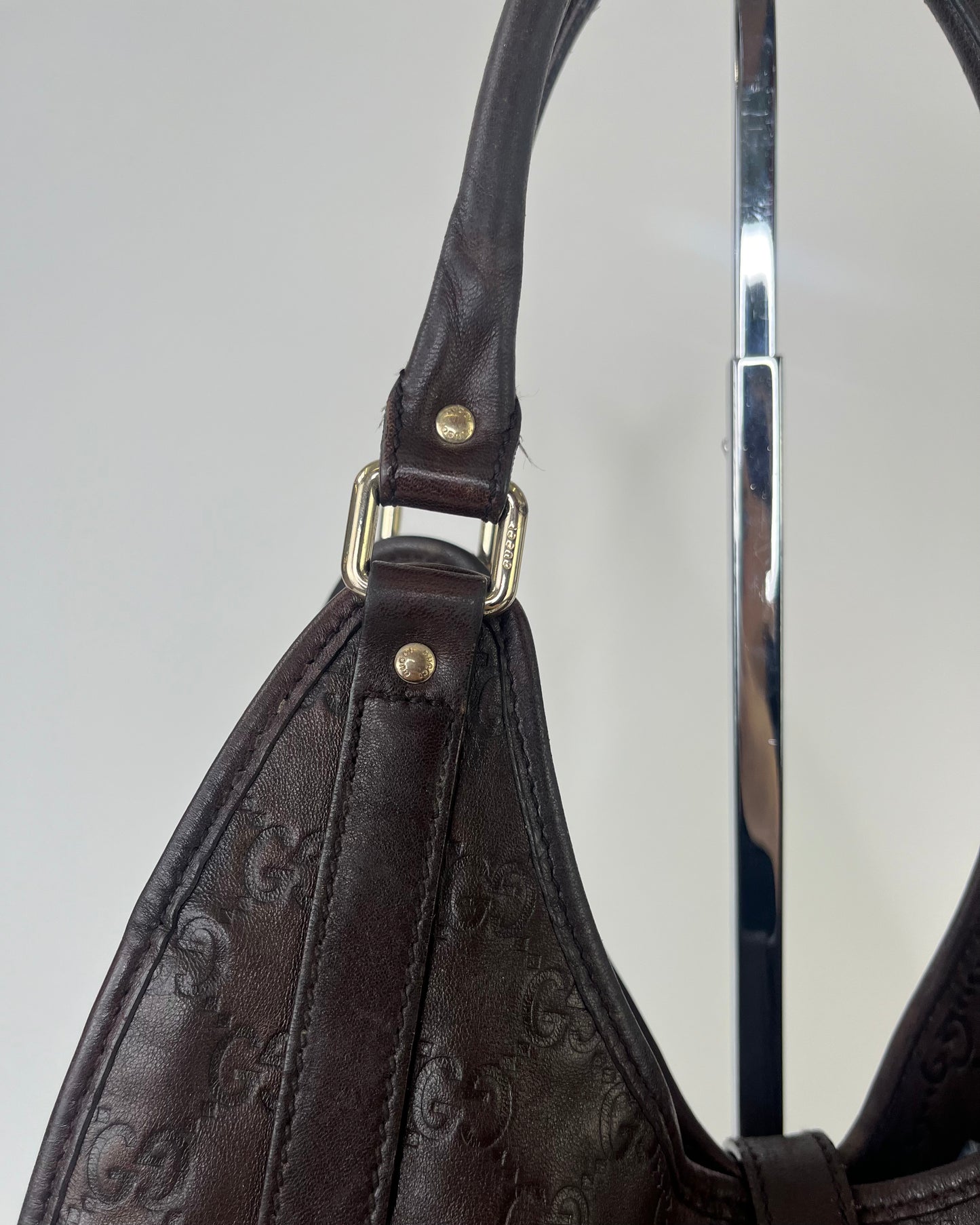 Gucci Jackie Bardot Leather GG Brown