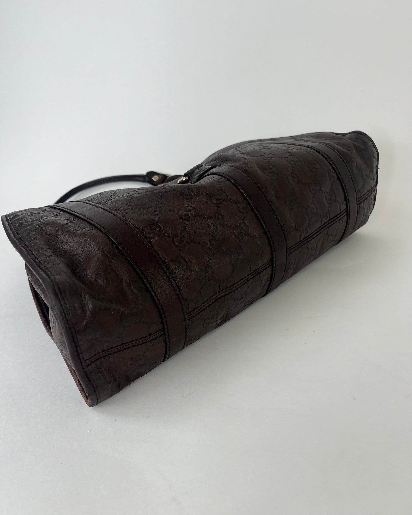 Gucci Jackie Bardot Leather GG Brown