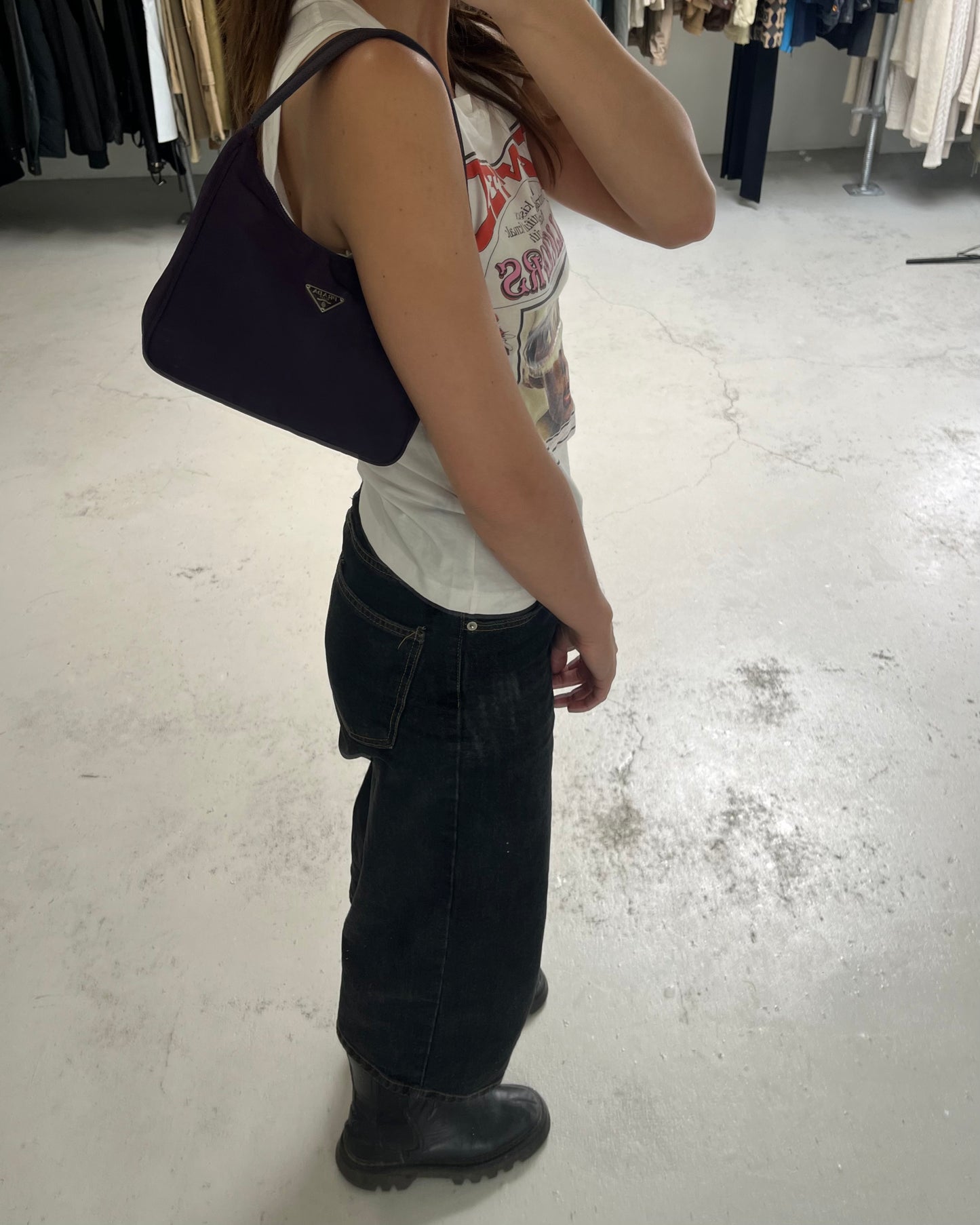 Prada Tessuto Hobo Handbag Purple