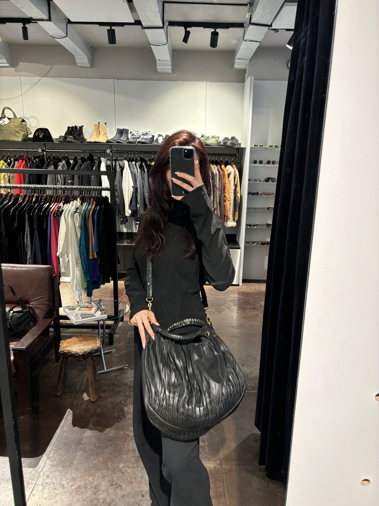 Miu Miu Bosco Leather Plisse