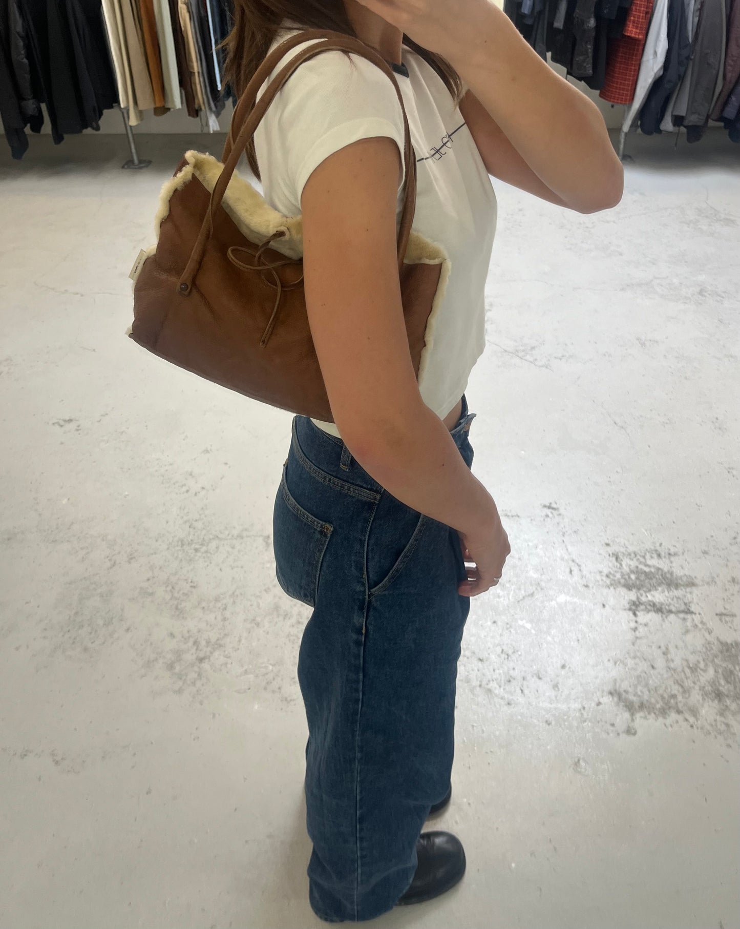 Miu Miu Archive Suede Fur Tote Brown