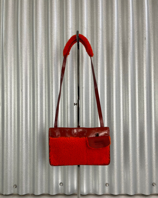 Miu Miu 1990’s Archive Orange Patent Shearling Bag
