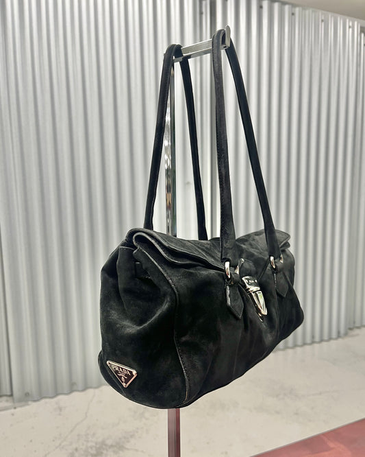 Prada Suede Shoulder Bag Black