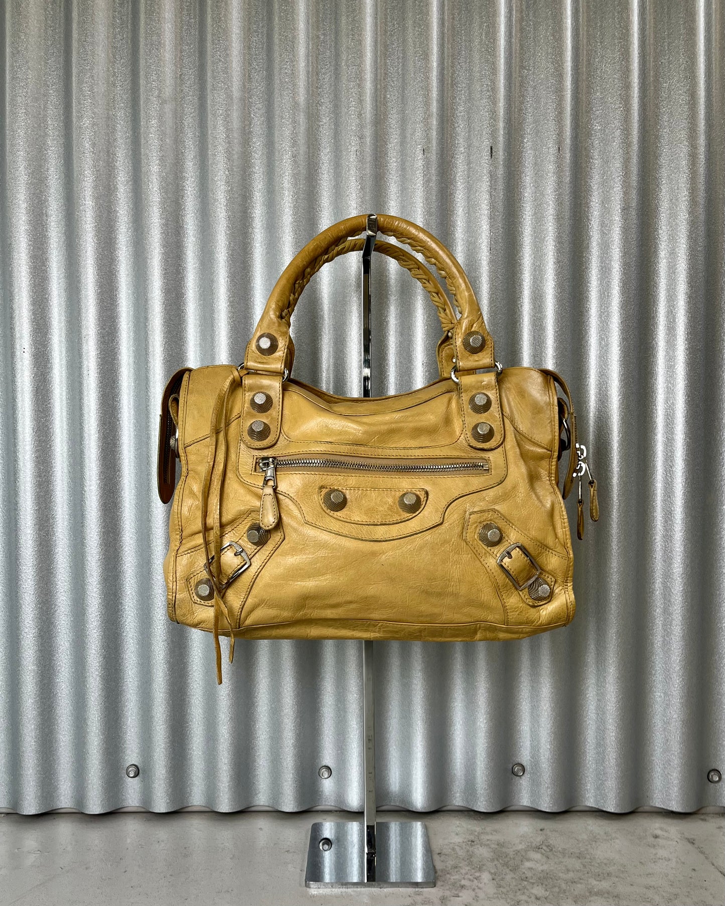 Balenciaga City Bag Giant Studs Yellow