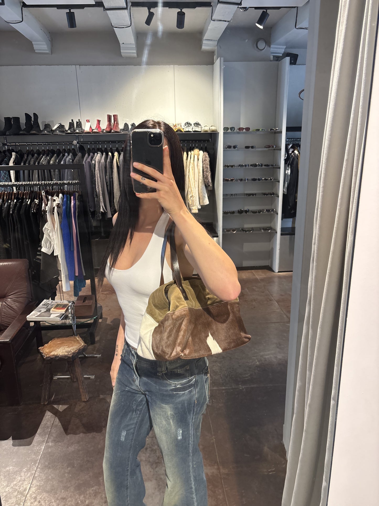 Miu Miu Corduroy Pony Hair Tote Bag