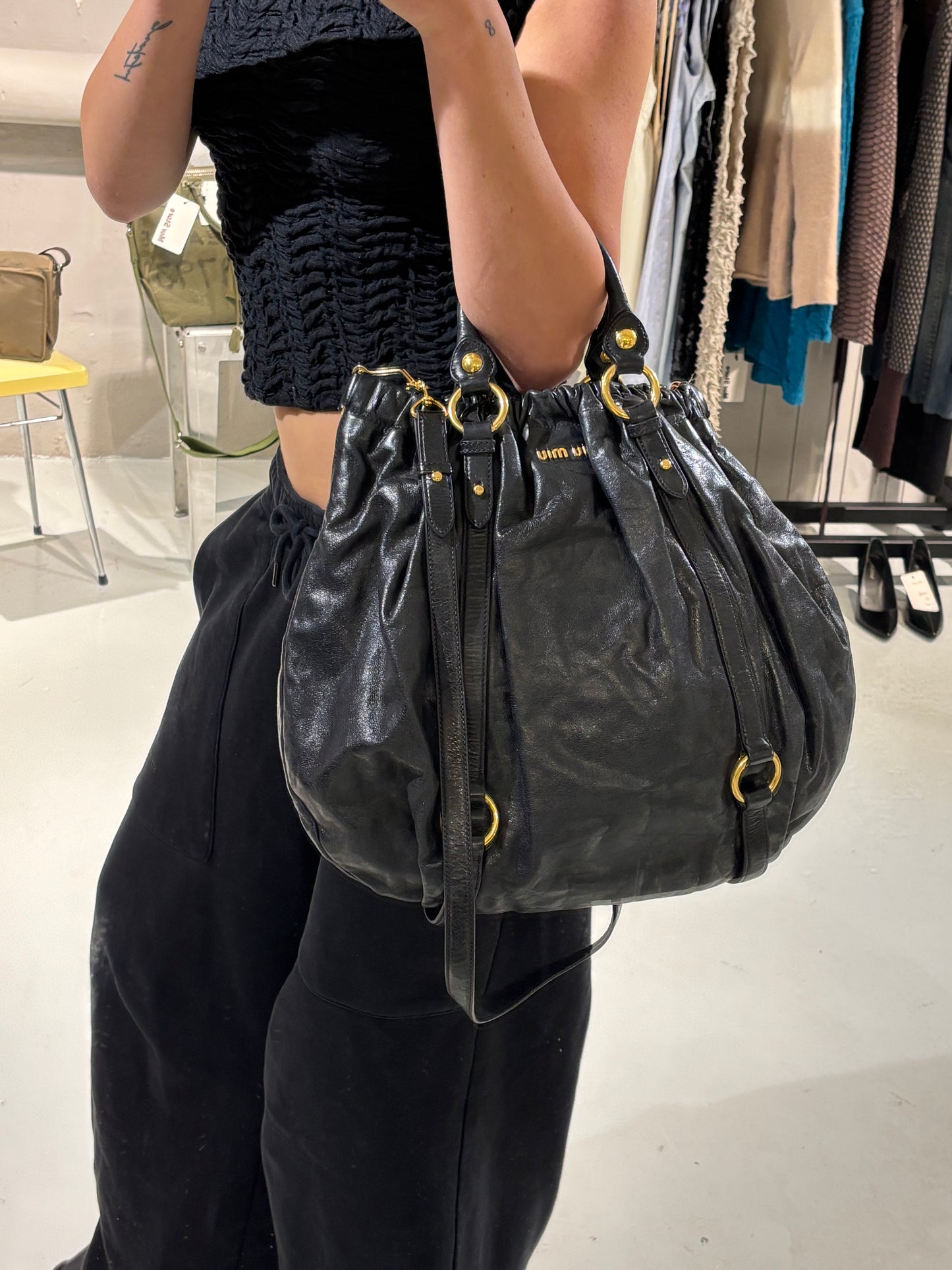 Miu Miu Vitello Lux Bow Large Bag