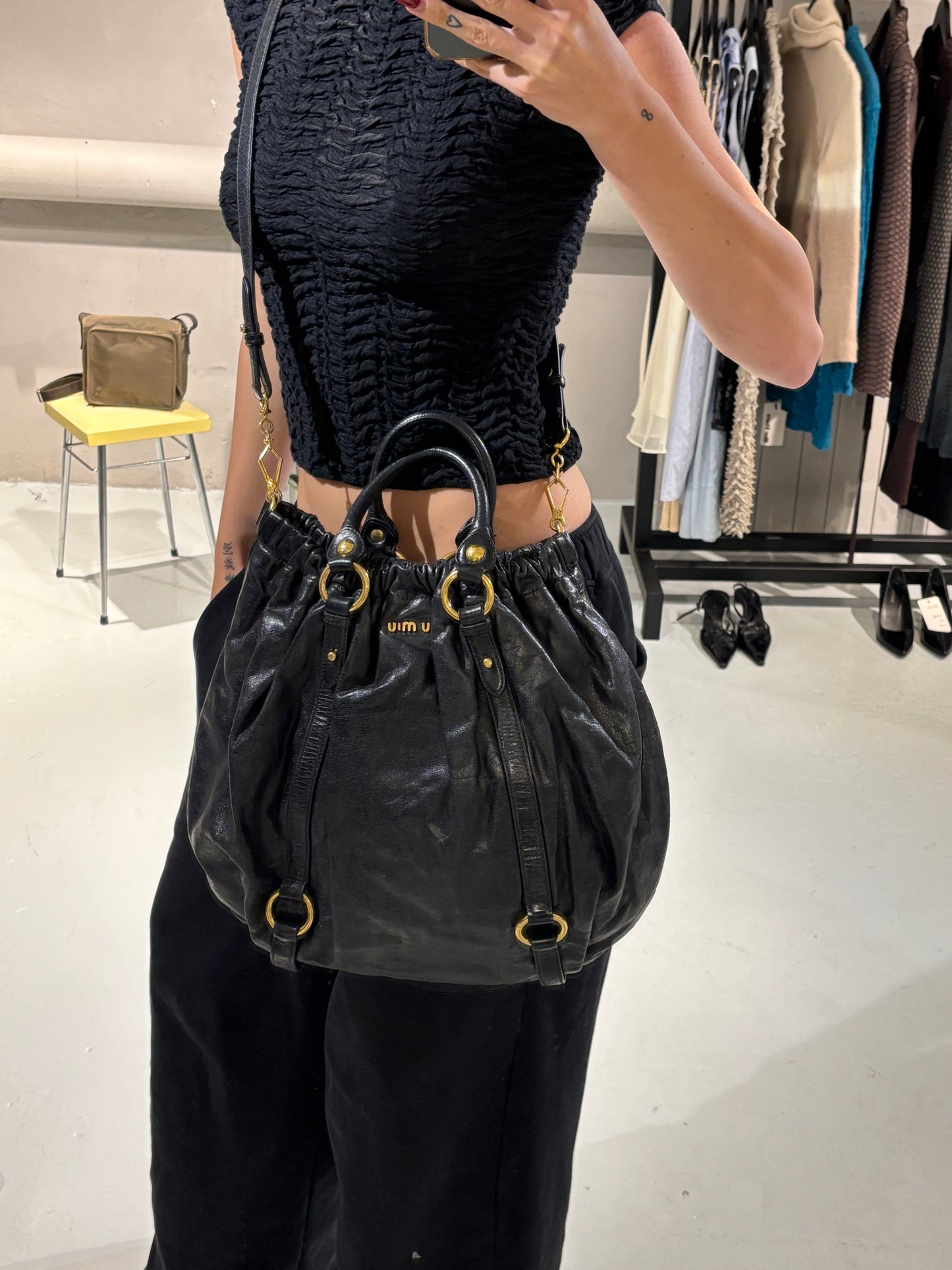 Miu Miu Vitello Lux Bow Large Bag