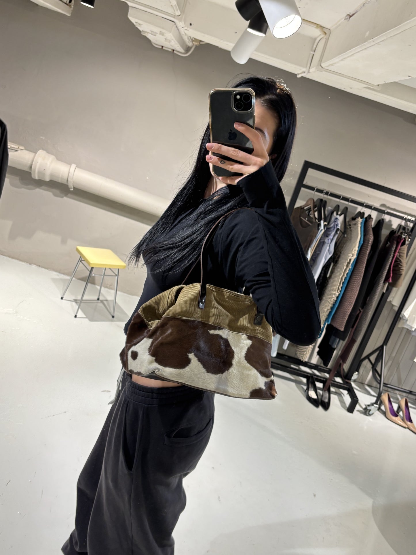 Miu Miu Corduroy Pony Hair Tote Bag