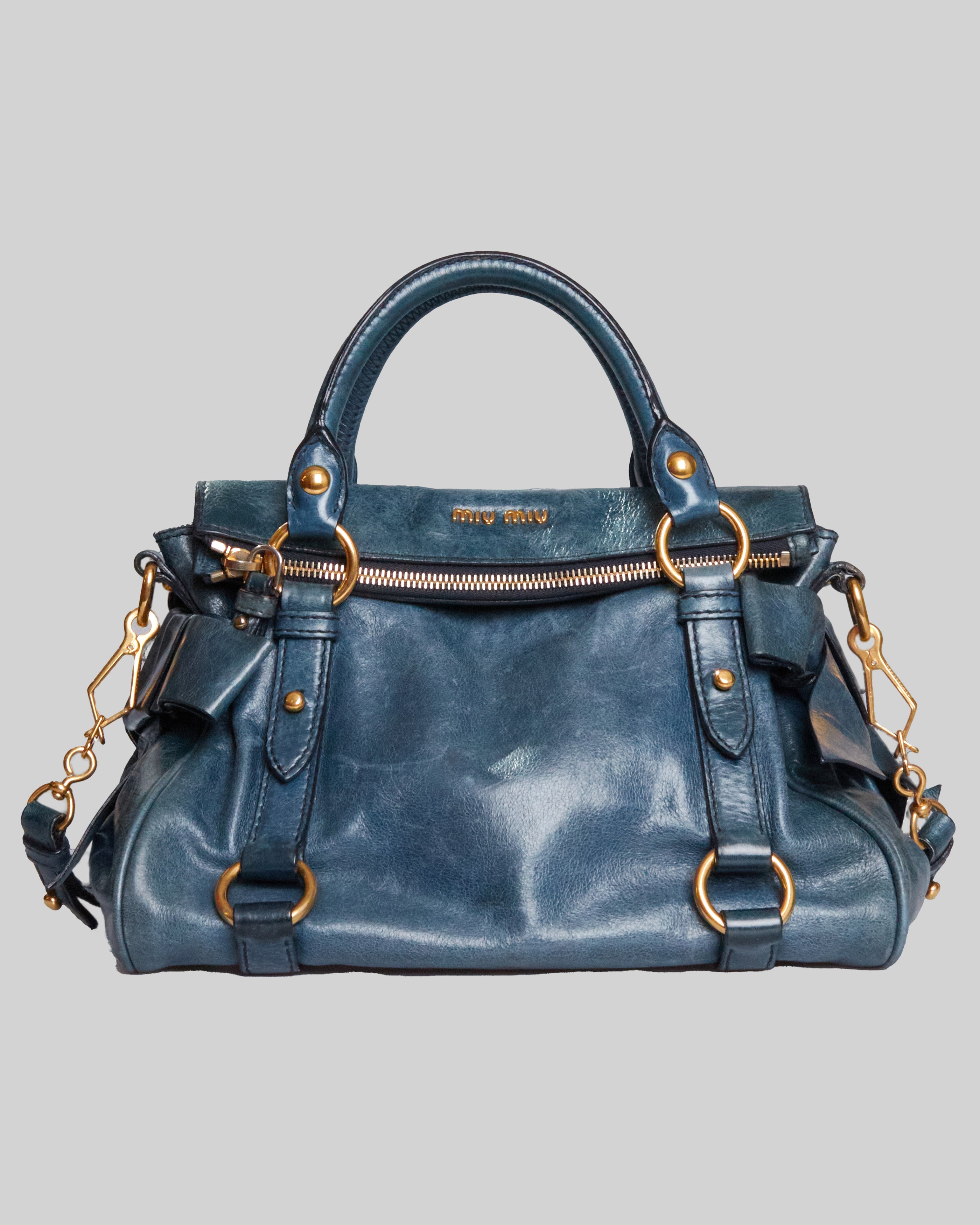 極美品 miu miu Vitello Lux Ribbon 2way Bag Miu Miu VITELLO LUX 2way Hand Shoulder Bag Side Ribbon Used