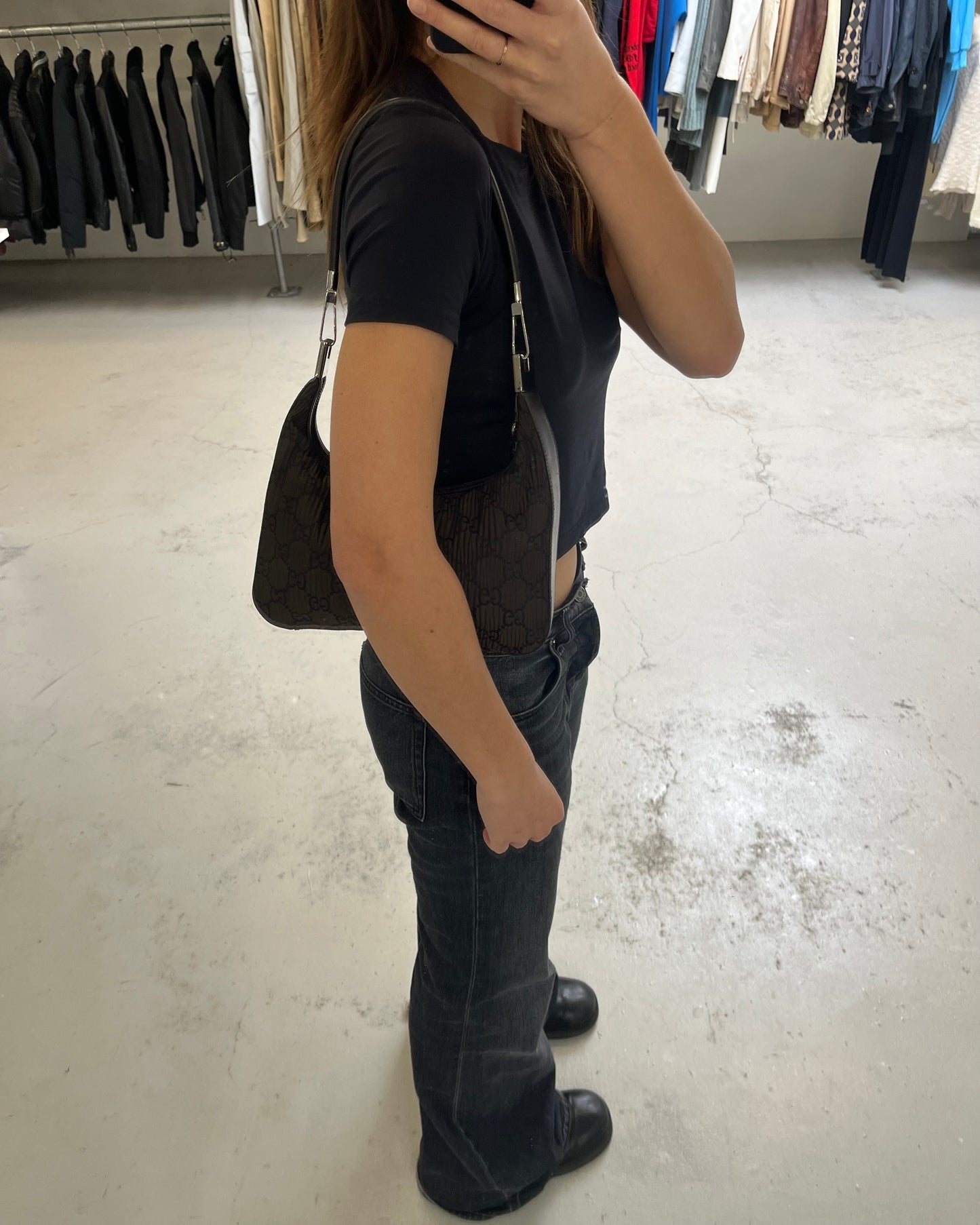 Gucci Tom Ford Leather Shoulderbag Pleated Brown