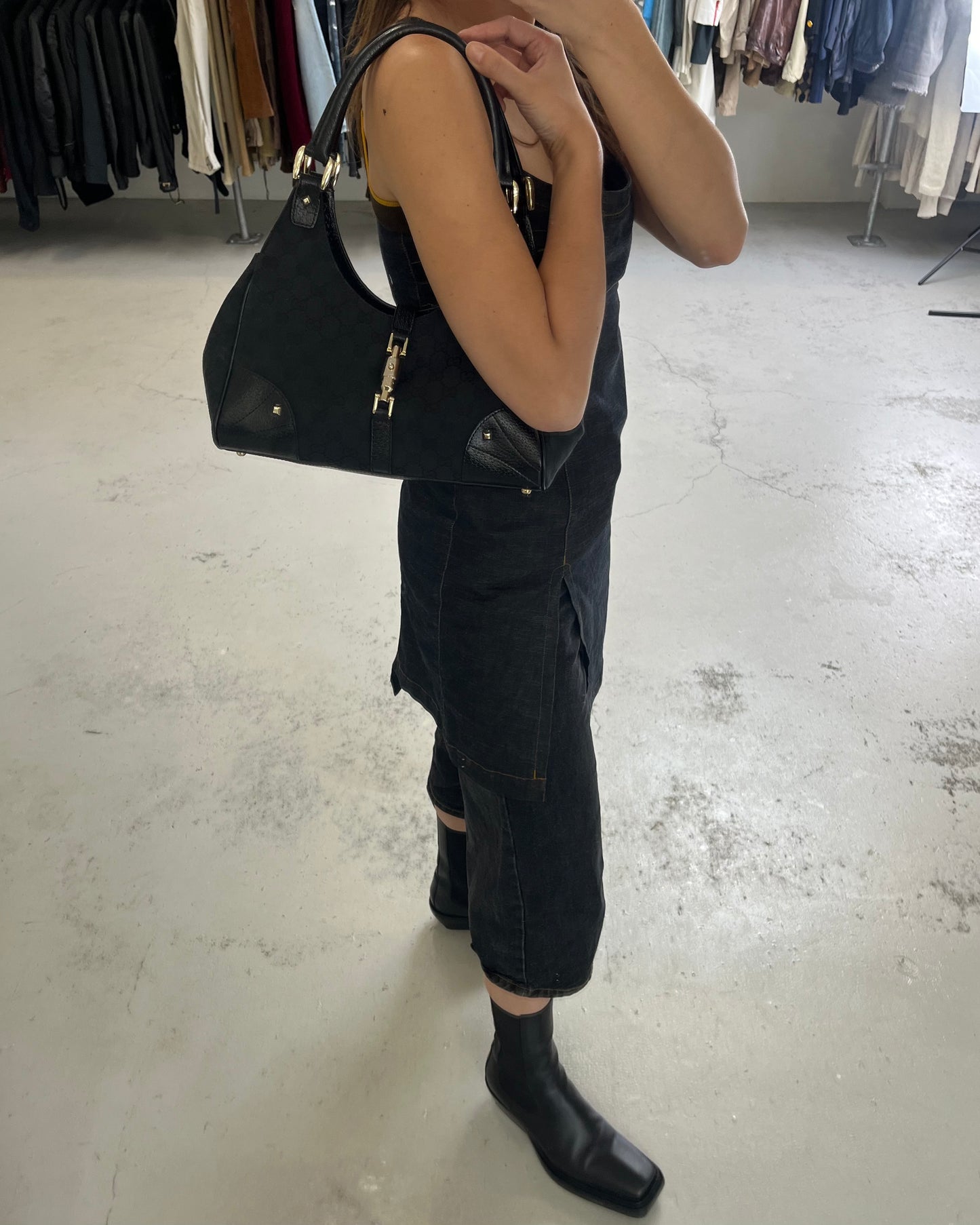 Gucci Jackie Bardot GG Canvas Black