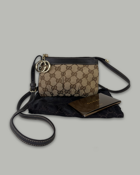 Gucci GG Canvas Leather Pochette Crossbody Brown
