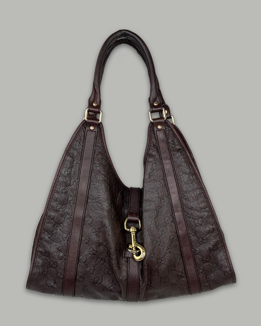 Gucci Jackie Bardot Leather GG Brown