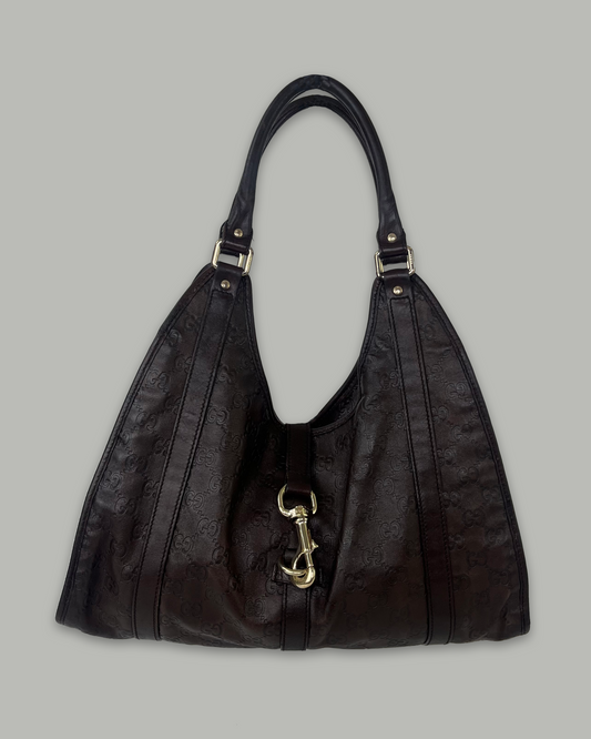 Gucci Jackie Bardot Leather GG Brown