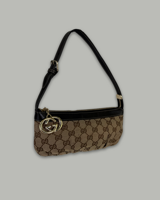 Gucci GG Canvas Leather Pochette Brown